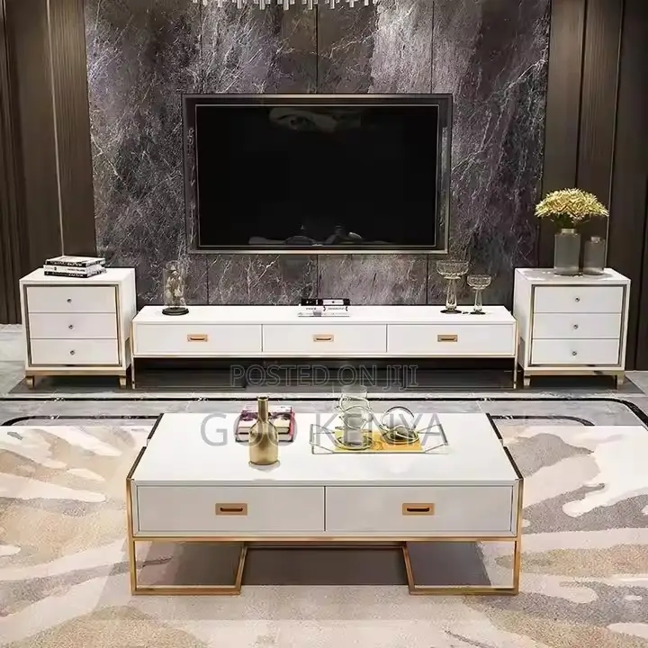 Coffee Table ; Rectangular Glass Modern Gold Coffee Table