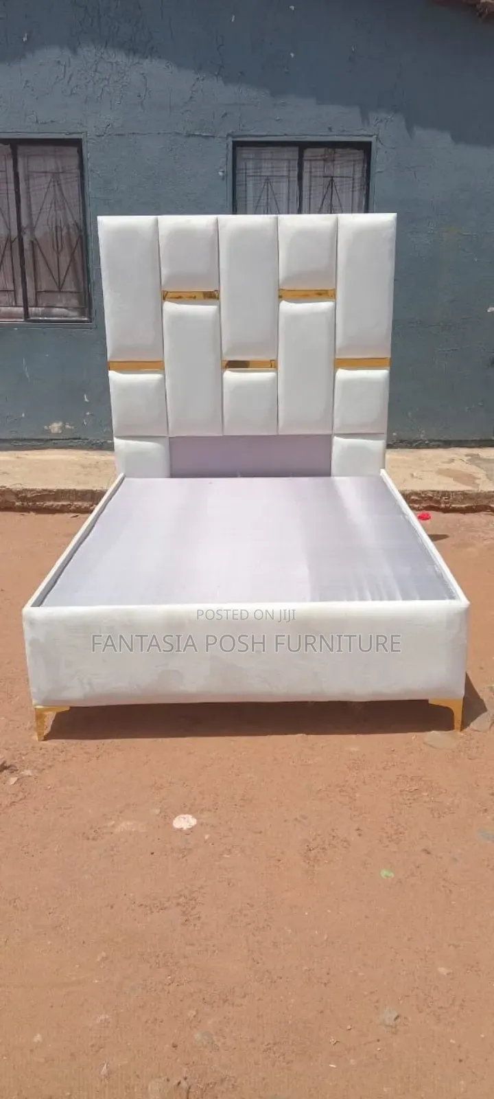 5x6 White Bed Frame With Gold Accents Available