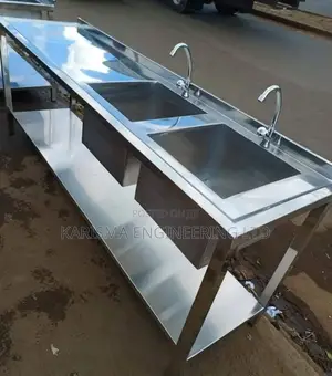 Stainless Steel Double Sink, Two Taps and an Undershelf
