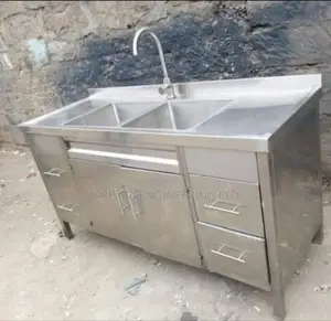 Stainless Steel Kitchen Cabinet, 2 Bowls and a Tap