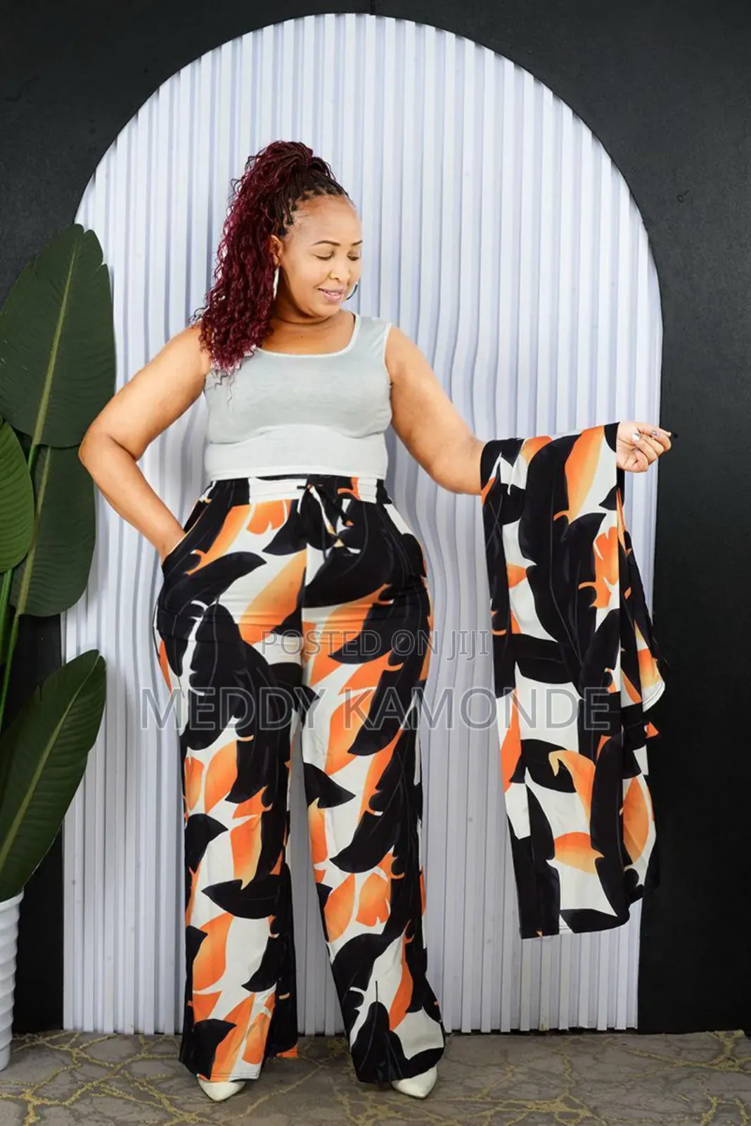 Orange Printed 3pc Suit