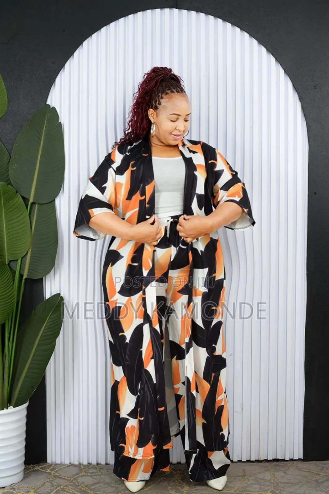 Orange Printed 3pc Suit