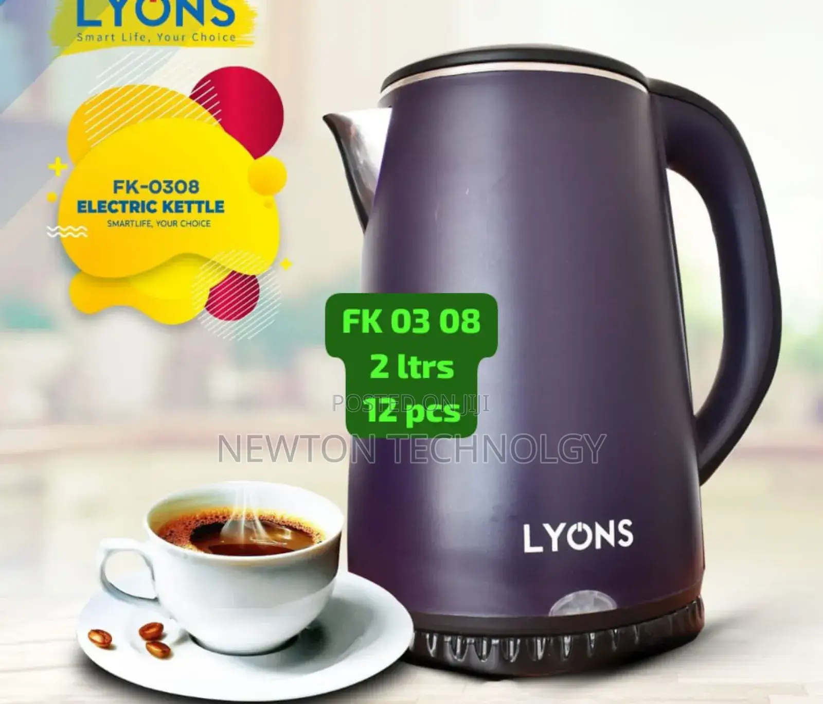 2 Litres Black Ailyons Plastic Kettle