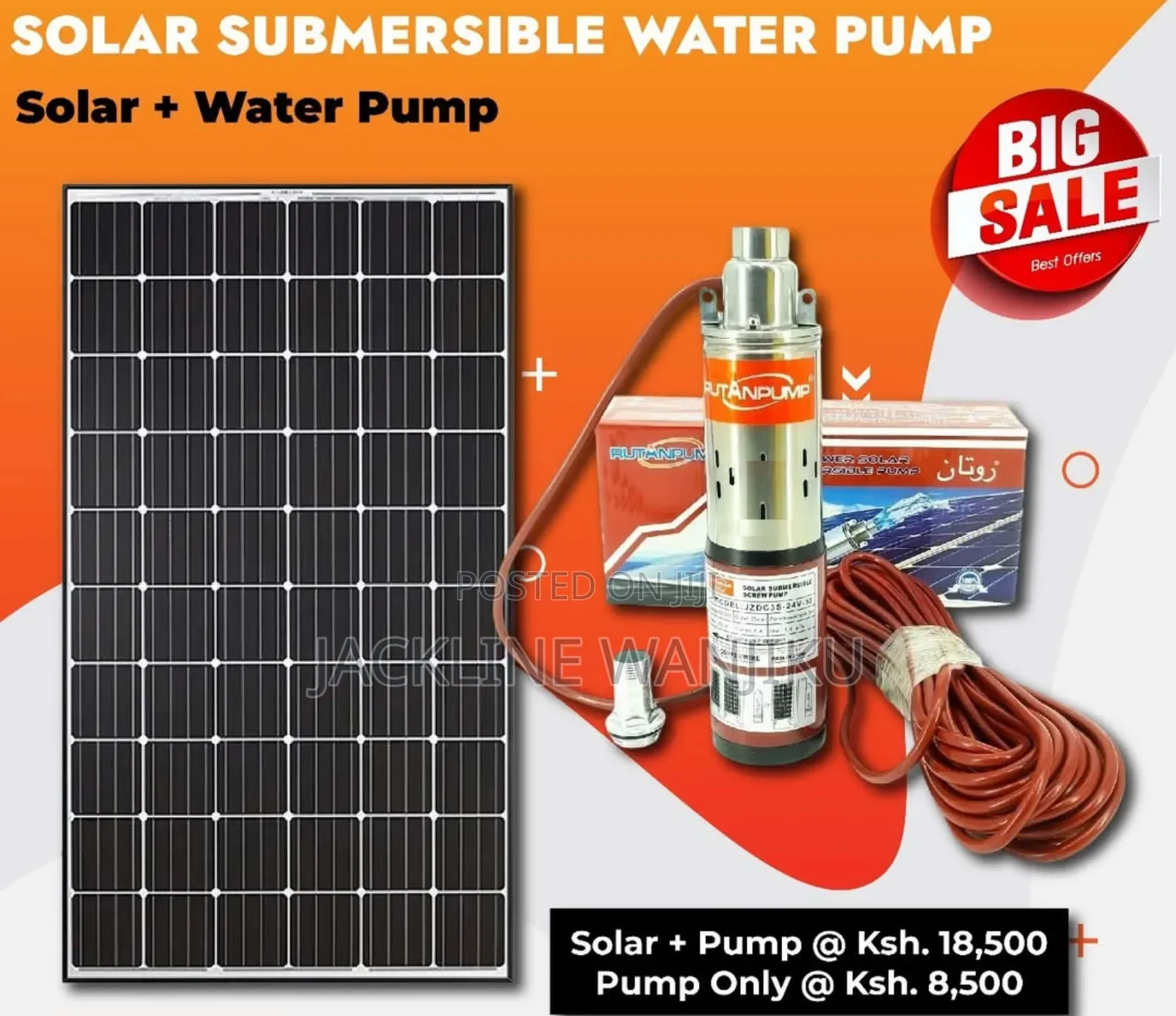 Rutan Water Pump 250w 50m Head+ Solar 250w Pump Solar Kit