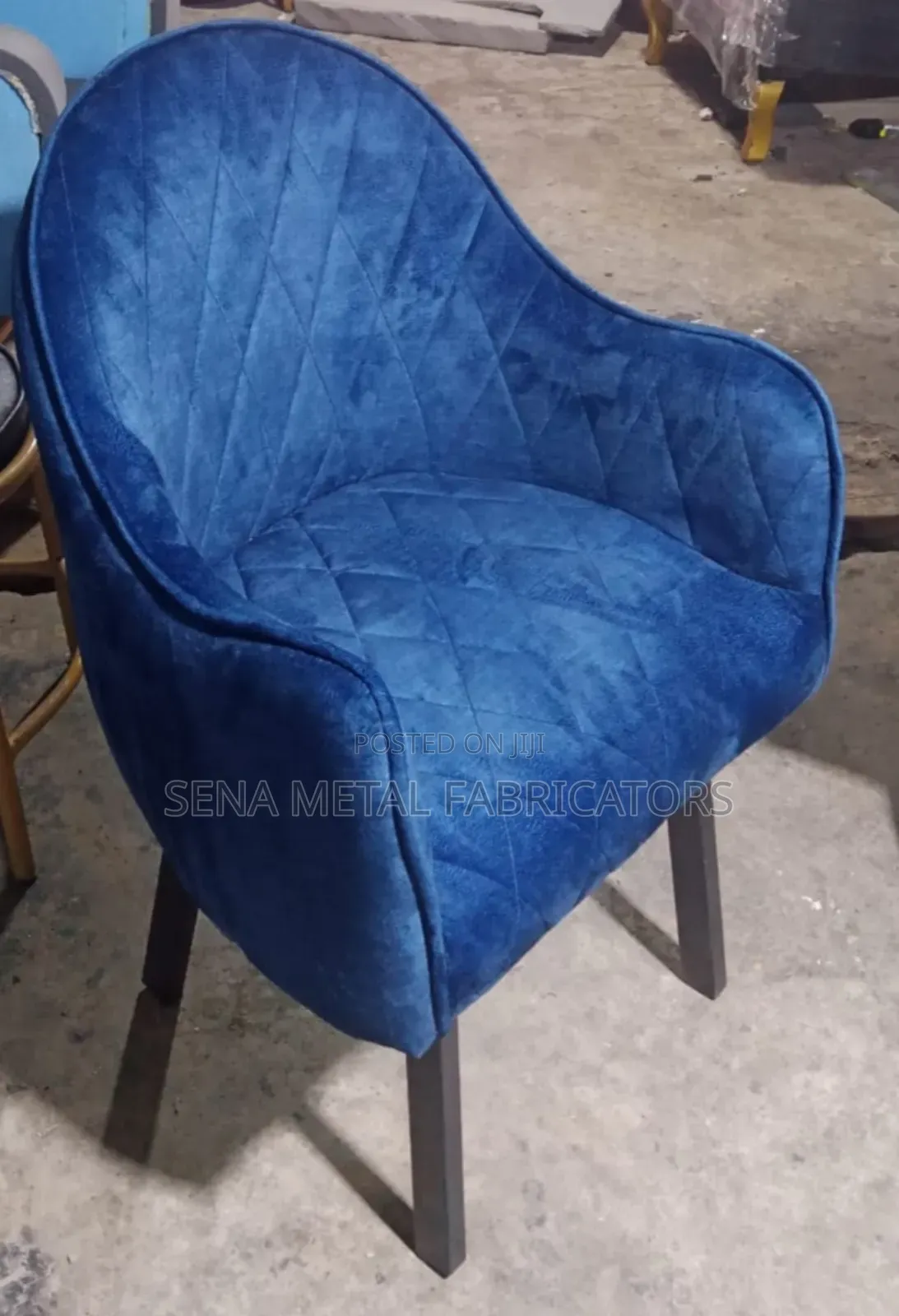 Blue Styling Chair, Black Metal Frame Legs