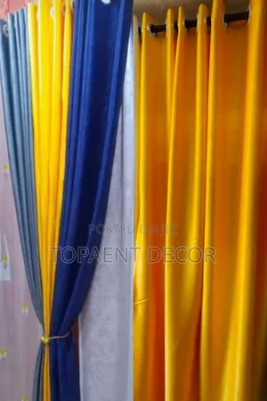 Yellow Blue and Grey Nicely Stitched Window Curtains