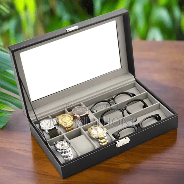 *6+3 Slots Pu Leather Watch Sunglass Organizer Box Display