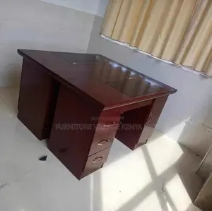Office Desk:1.4 Meters Mahogany-Finish Desk With Storage