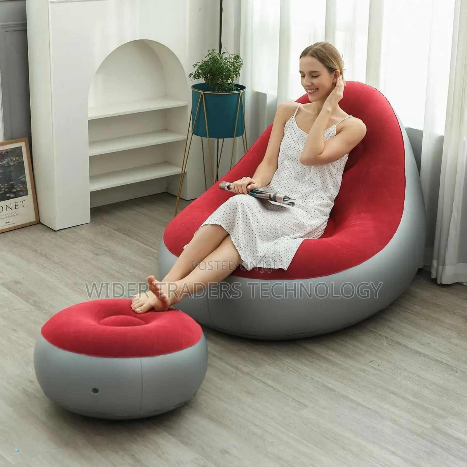 *Inflatable Deluxe Lounge Seat With Foot Rest & Manual Pump