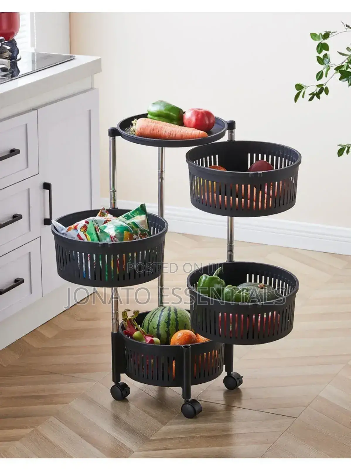4-Tier Rotating Kitchen Storage Cart With Wheels
