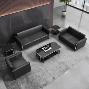 Sofas: Business Reception 5-Seater Arm Sofa Set in Black