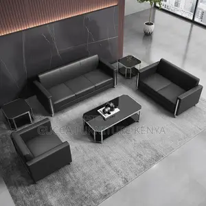 Sofas: Business Reception 5-Seater Arm Sofa Set in Black