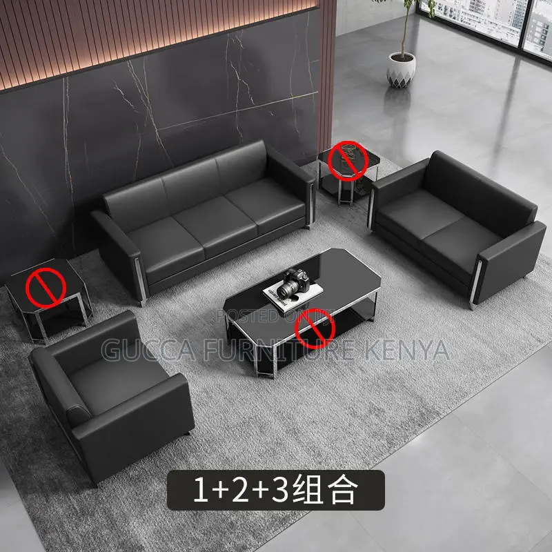 Sofas: Business Reception 5-Seater Arm Sofa Set in Black