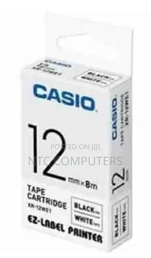 Casio Pt-12we 12mm X 8m Black on White Label Tape