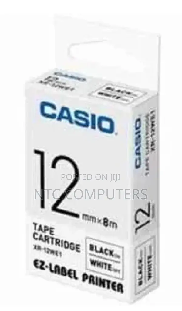 Casio Pt-12we 12mm X 8m Black on White Label Tape