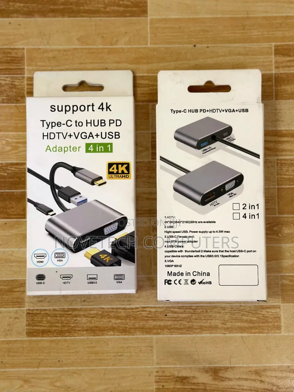 4 in 1 Adapter: Usb-C to Hub Pd+ HDTV + Vga + Usb