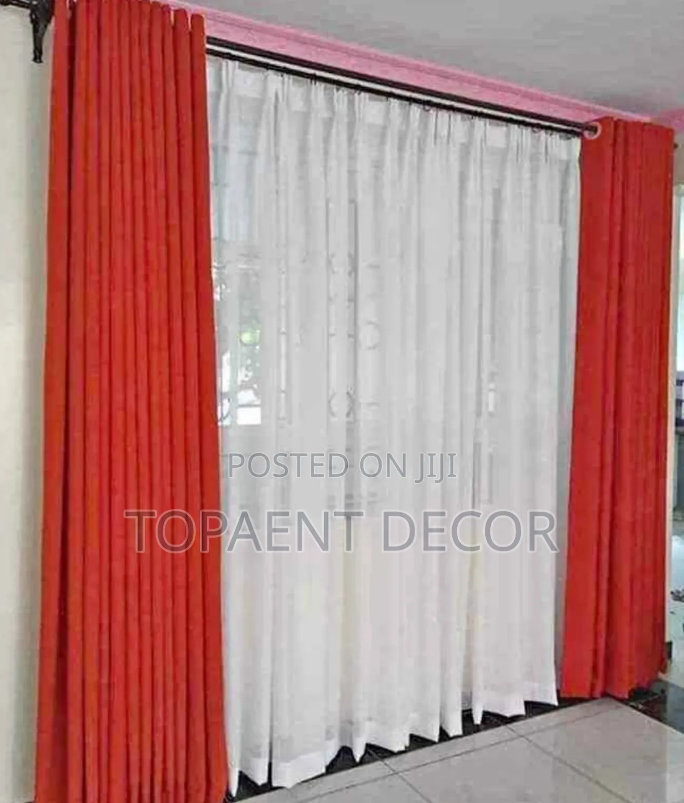 Red Curtains and White Window Sheers