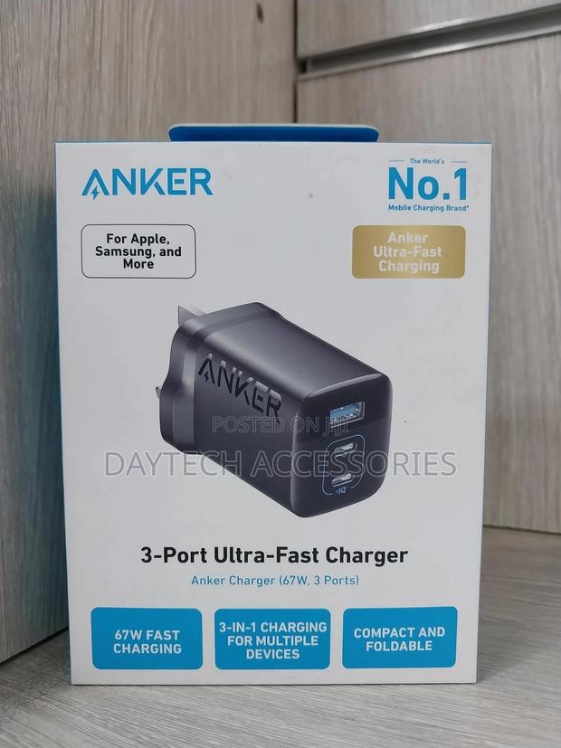 Anker 67w Usb C Charger 3 Port Compact Fast Charger - Black