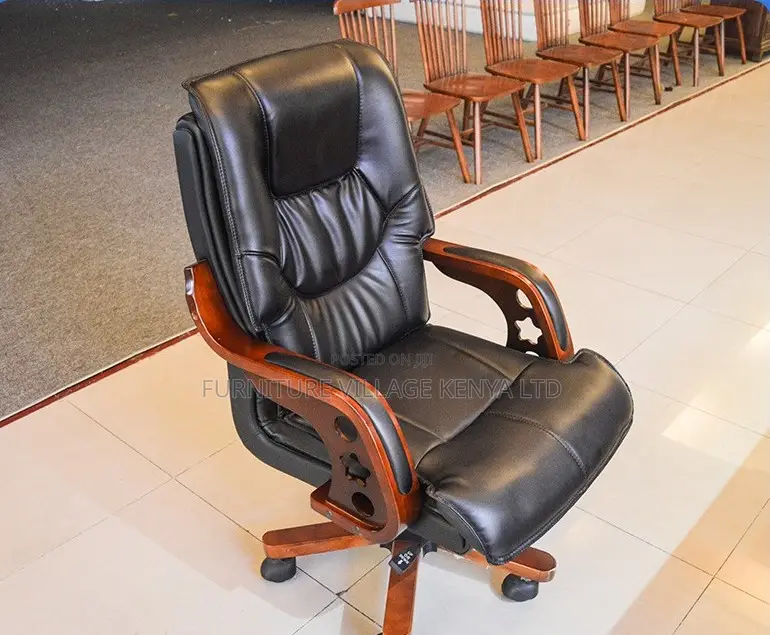 Office Chair: Plush Executive Chair With Wooden Arm Support