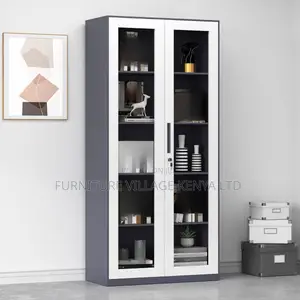 Cabinets: Sleek Glass Door Storage Metallic Frame Cabinet