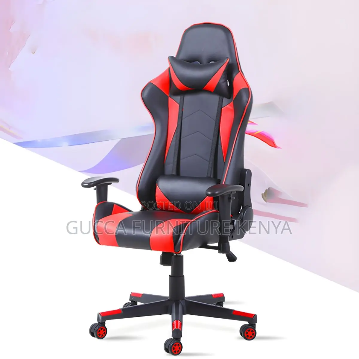 Office Chair: Headrest Upholstered Swivel Faux Leather Chair