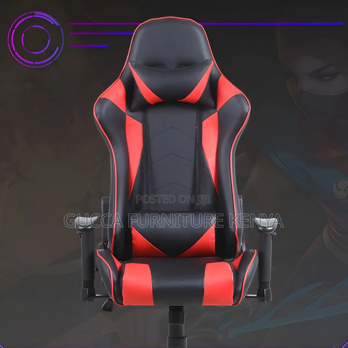 Office Chair: Headrest Upholstered Swivel Faux Leather Chair