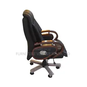 Office Chair:Classic Leather Solid Wood Lift Swivel Chair