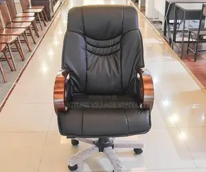 Office Chair:Classic Leather Solid Wood Lift Swivel Chair