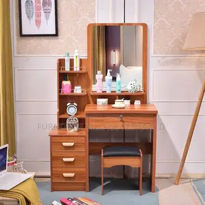 Dressers: Bedroom Makeup Station Wooden Table and Stool