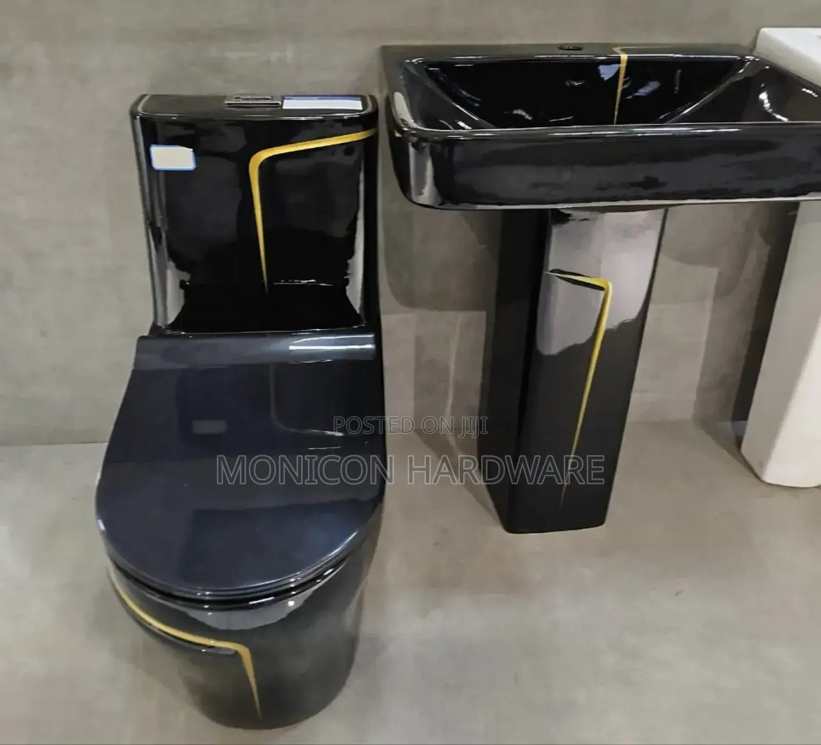 Water Closet Set and Sink-Black and Gold