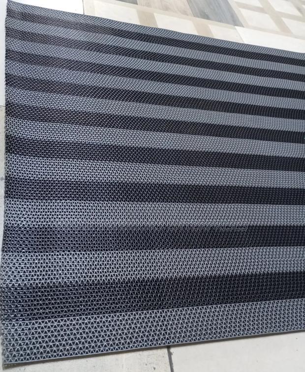 Grey and Black Striped Perforated Anti Slip Bathroom Mat