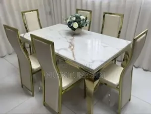 Elegant Modern Rectangular Marble Dining Table With Chairs
