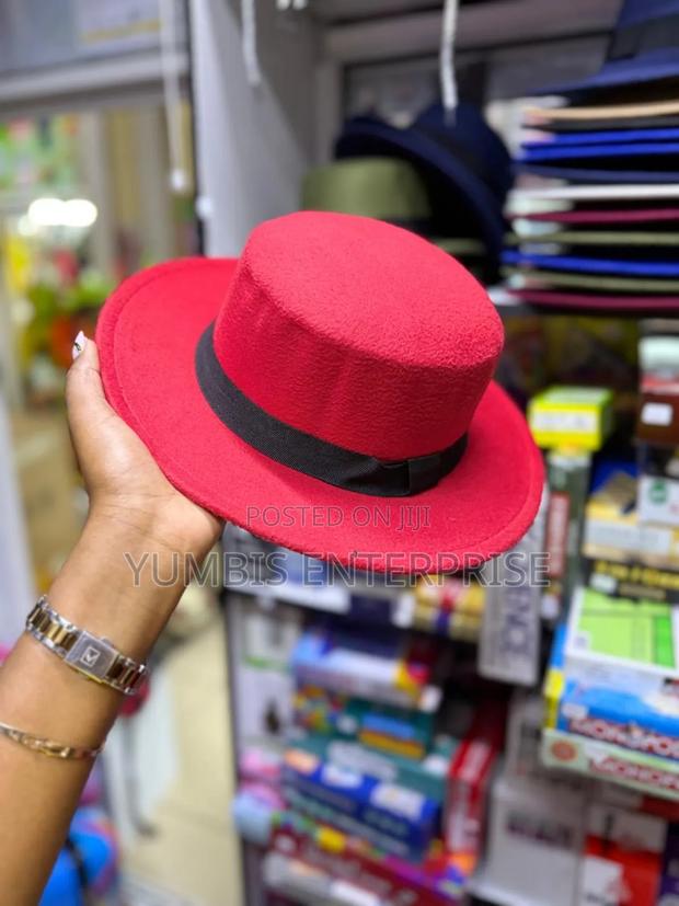 Red Colors Fedora Hats With a Round Top