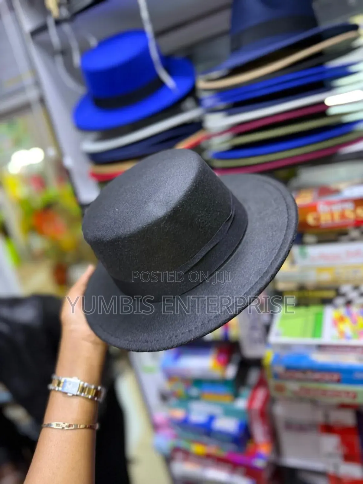 Black Fedora Hat With a Flat Round Top