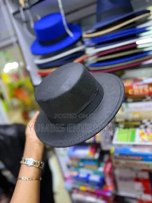 Black Fedora Hat With a Flat Round Top