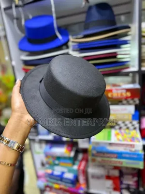 Black Fedora Hat With a Flat Round Top