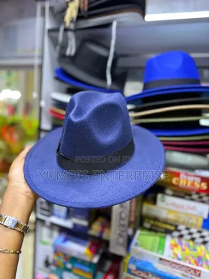 Wide Brim Unisex Navy Blue Fedora in Blue at 700