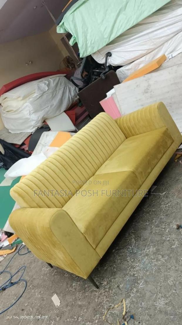 Stylish Mustard Yellow 3 Seater Sofa With Ribbed Design