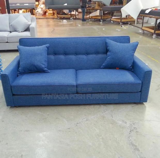 Lux Blue 3-Seater Sofa With Tufted Backrest - main view