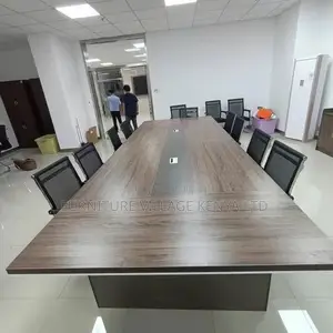 Office Table:3-Meter Modern Wood Panel Meeting Table-Brown