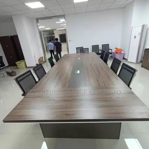 Office Table:3-Meter Modern Wood Panel Meeting Table-Brown