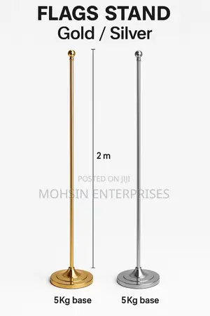 Gold/Silver 2m Flag Stand – Adjustable Height 5kg Heavy