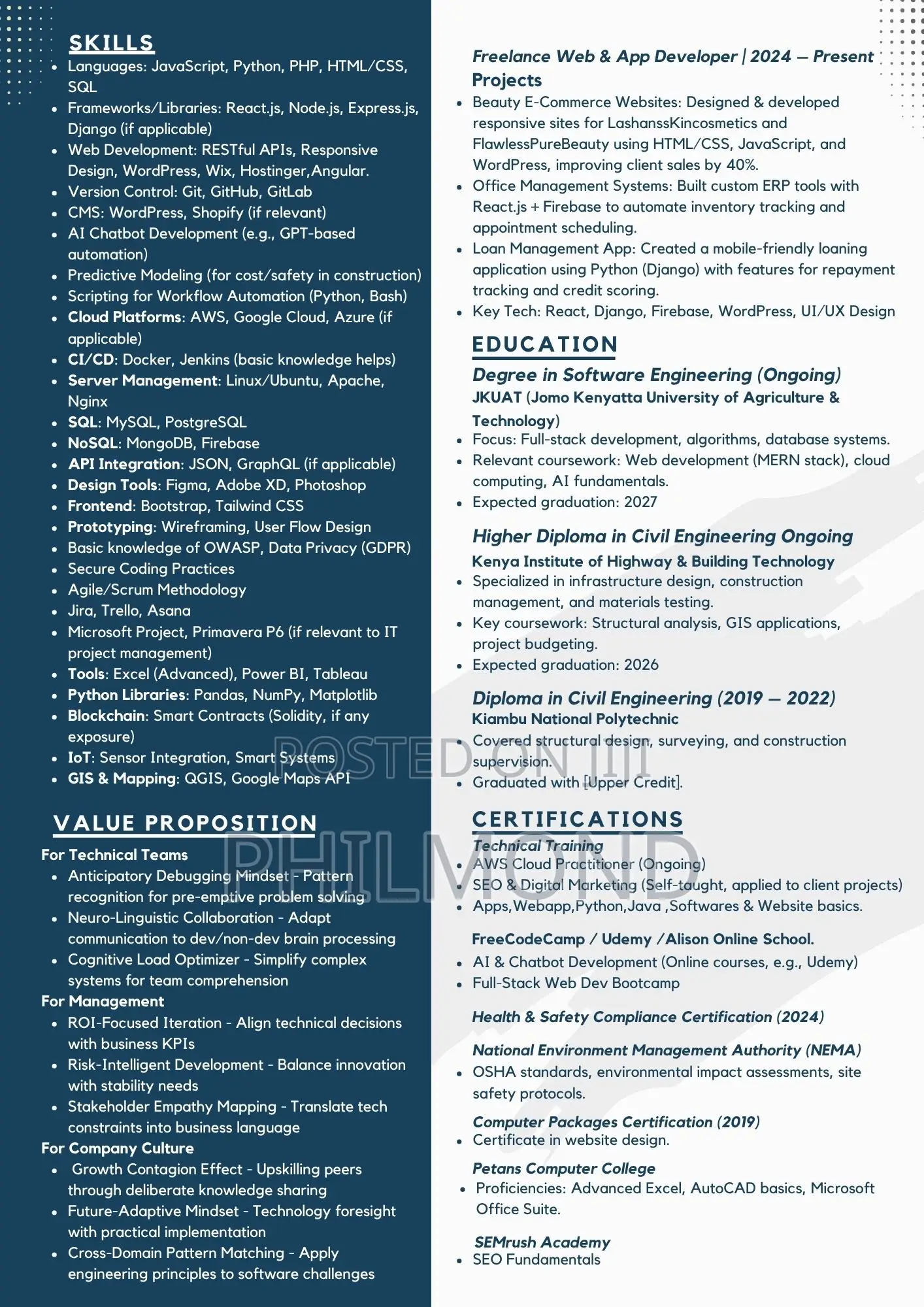 IT CV, Web Development Job