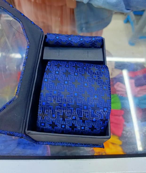 Royal Blue Black Geometric Executive Tie Sets - thumbnail 3