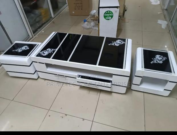 Coffee Table With Glass/Marble Topping With Stools. - main view