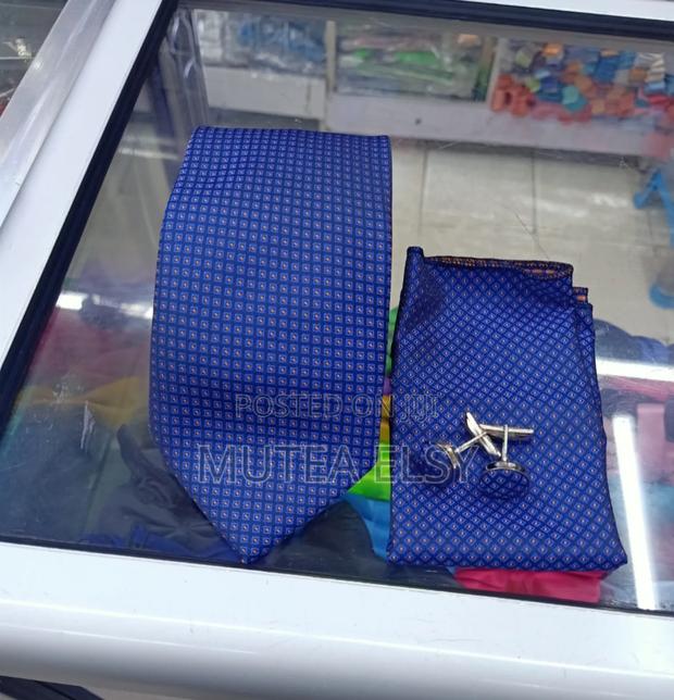 Royal Blue Peach Polycadot Executive Tie Sets - thumbnail 2