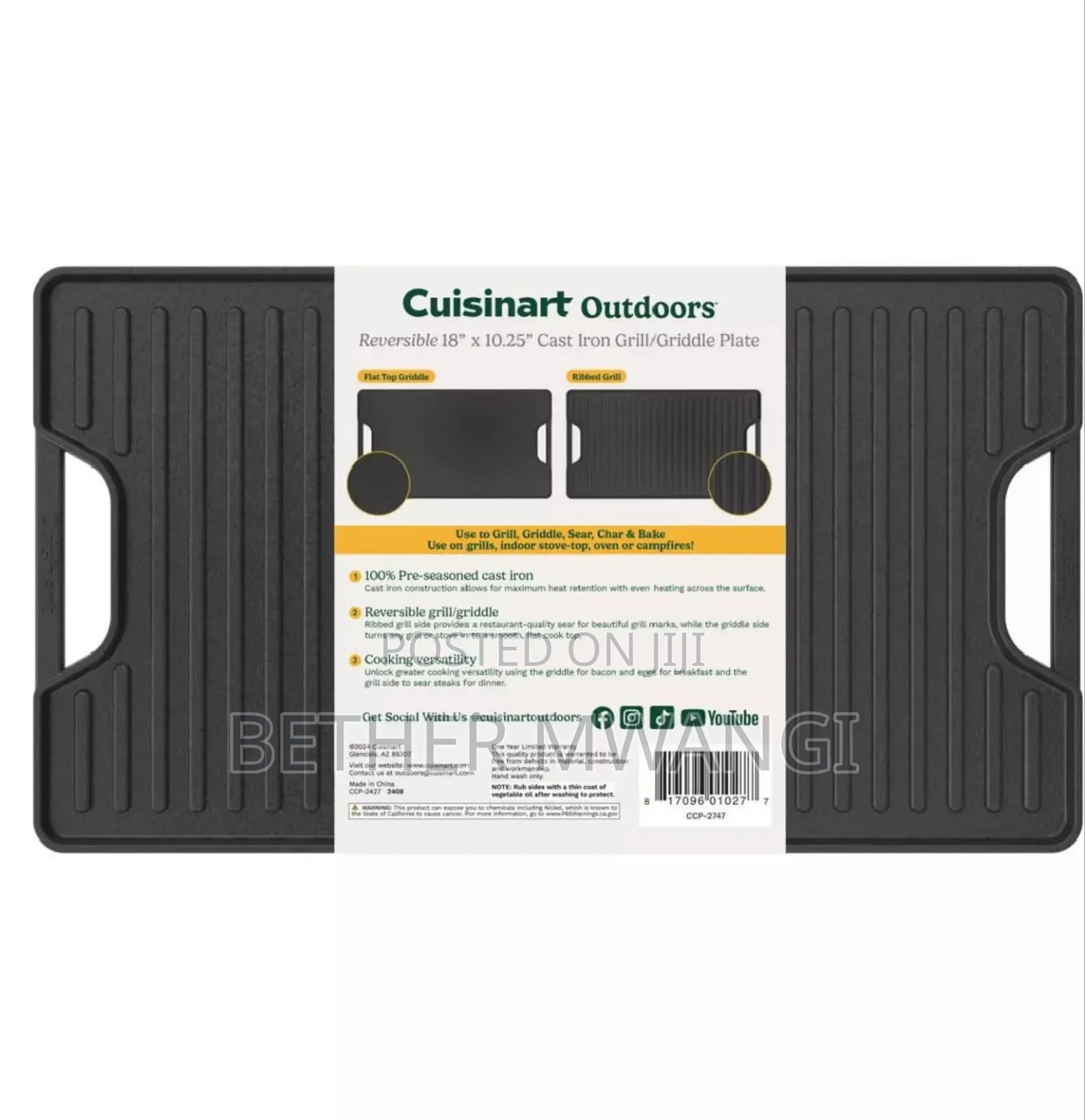 Cuisinart 2-in-1 Cast Iron Reversible Griddle Plate in Kenya