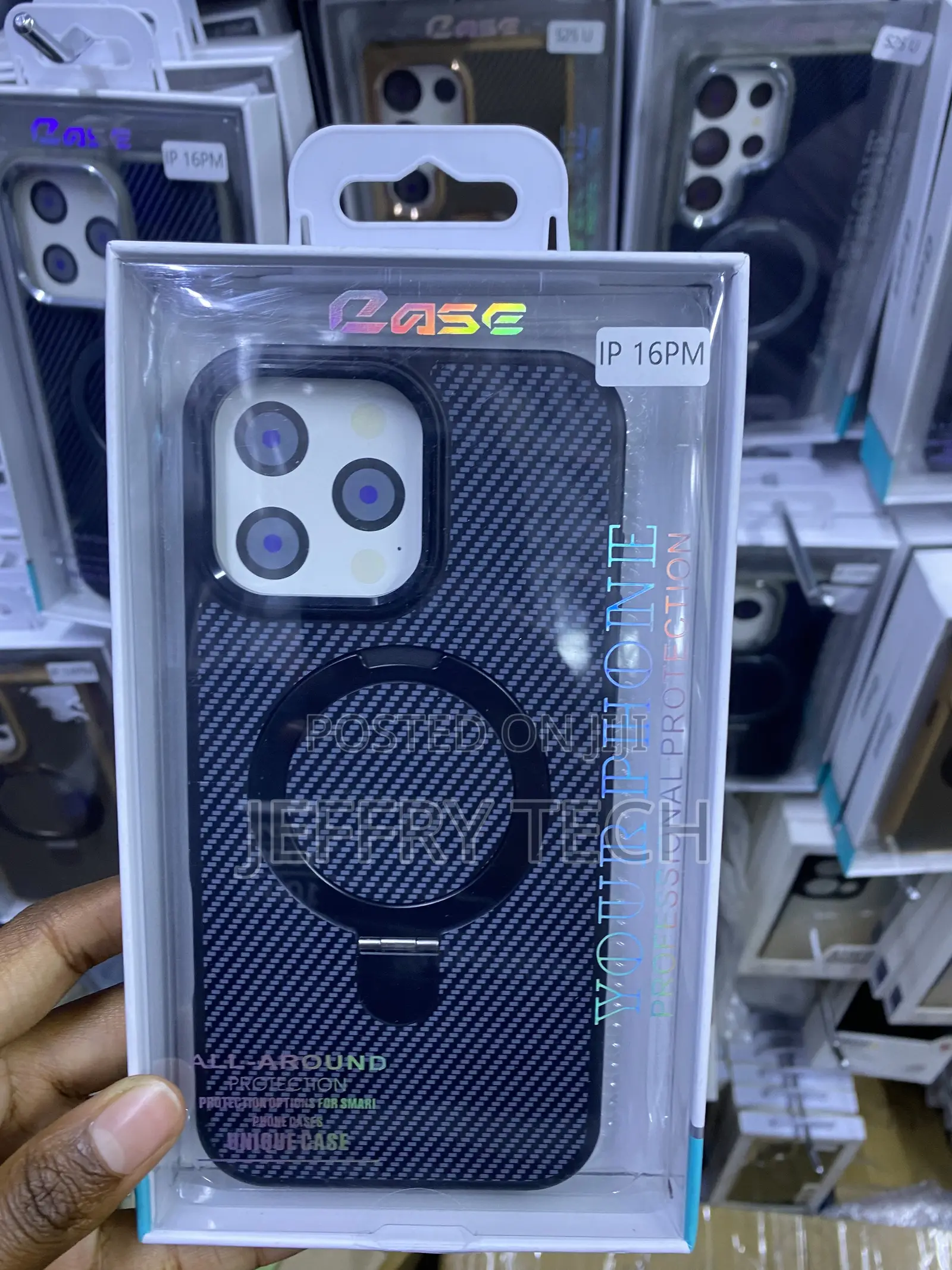Caseek iPhone 16 Pm Carbon Fiber Ring Stand Magsafe Case