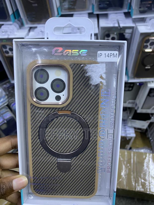Nagram iPhone 14 Pm Carbon Fiber Ring Stand Magsafe Case - main view