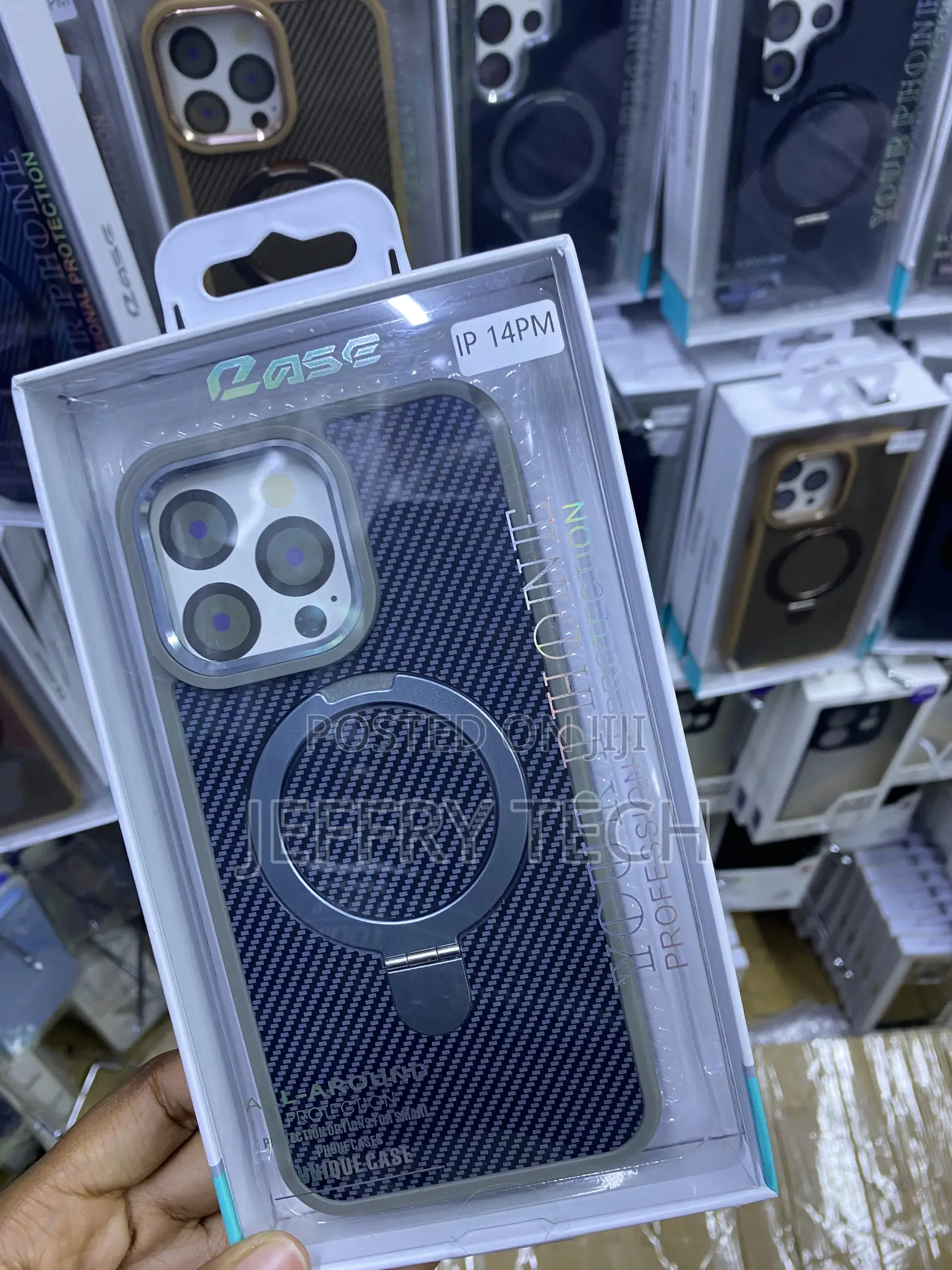 Bharat iPhone 14 Pm Carbon Fiber Ring Stand Magsafe Case